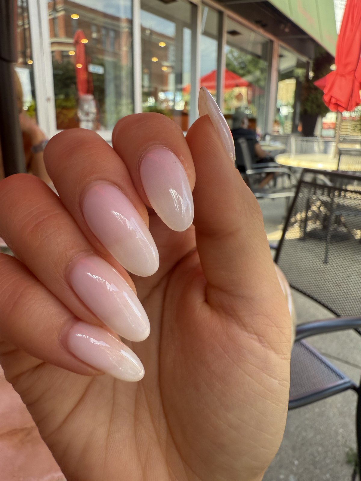Milky pink almond nails